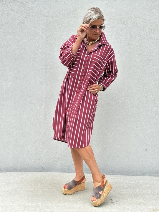 Gaspar 2601709 Malmø dress shirt stripe maroon