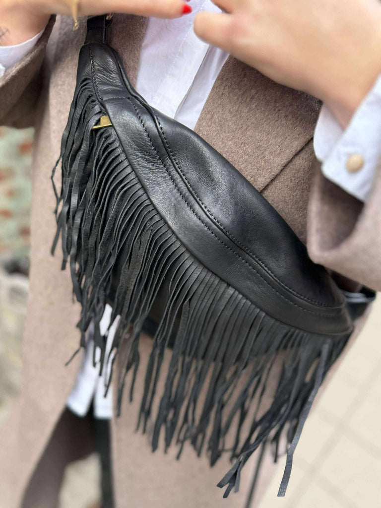 Depeche 16658 bum bag leather fringes black