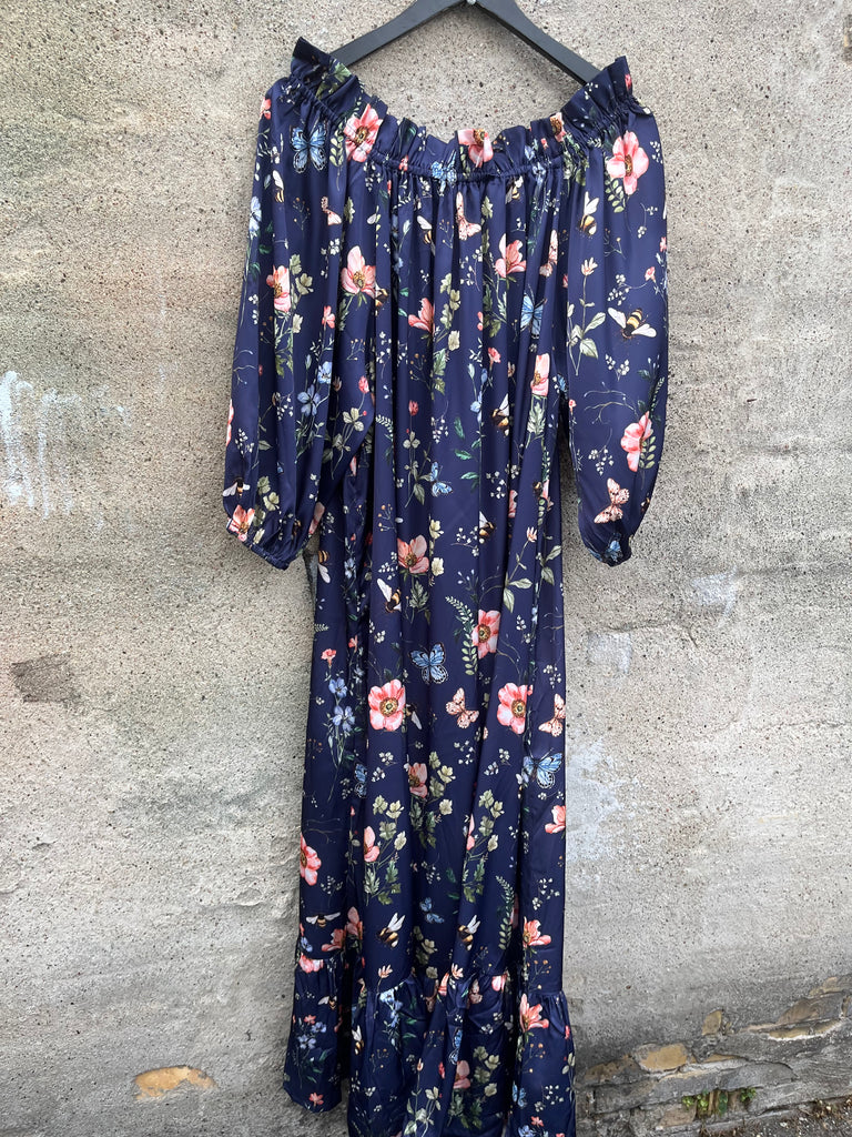 Design By Laerke Elisabeth long dress flower navy