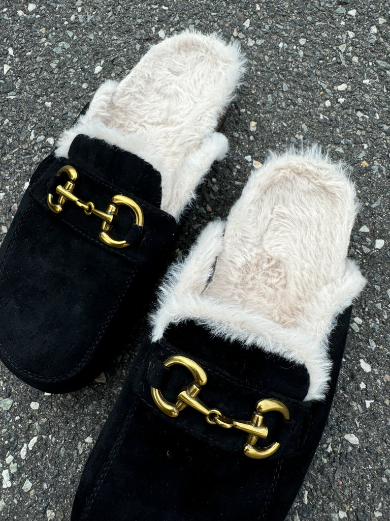 Qnuz 6669 Røska slippers Black fake fur