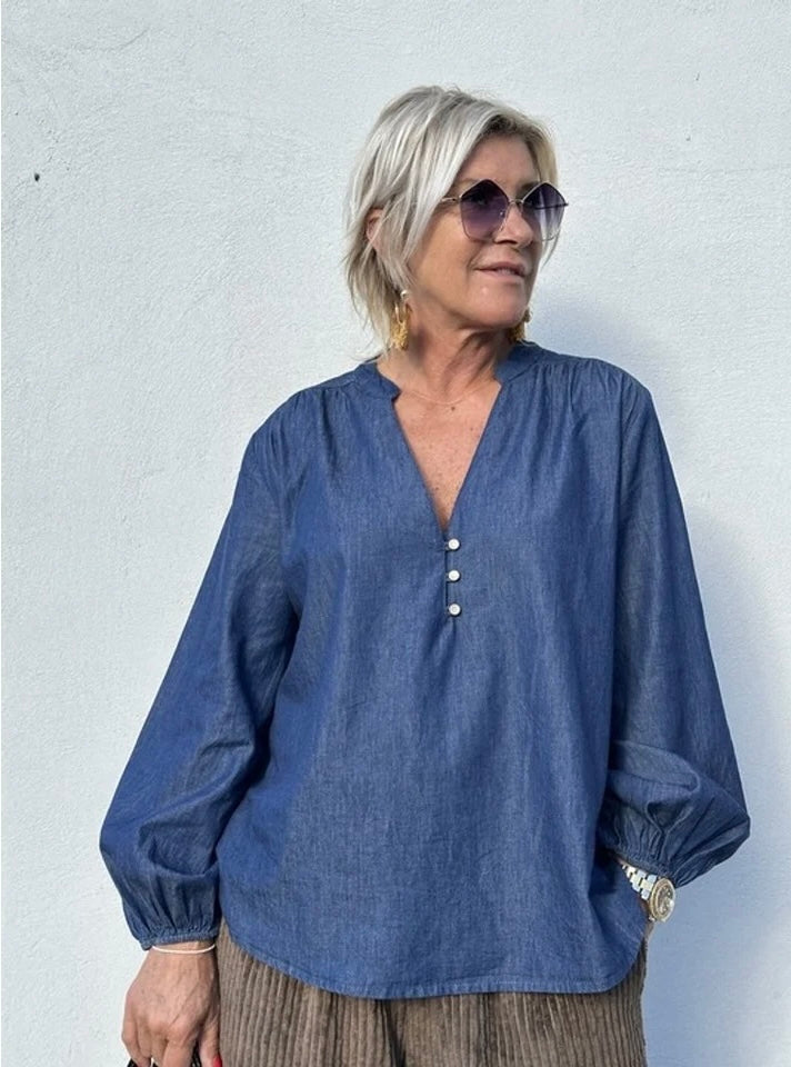 Gaspar 2510323 Læsø V-neck denim bluse