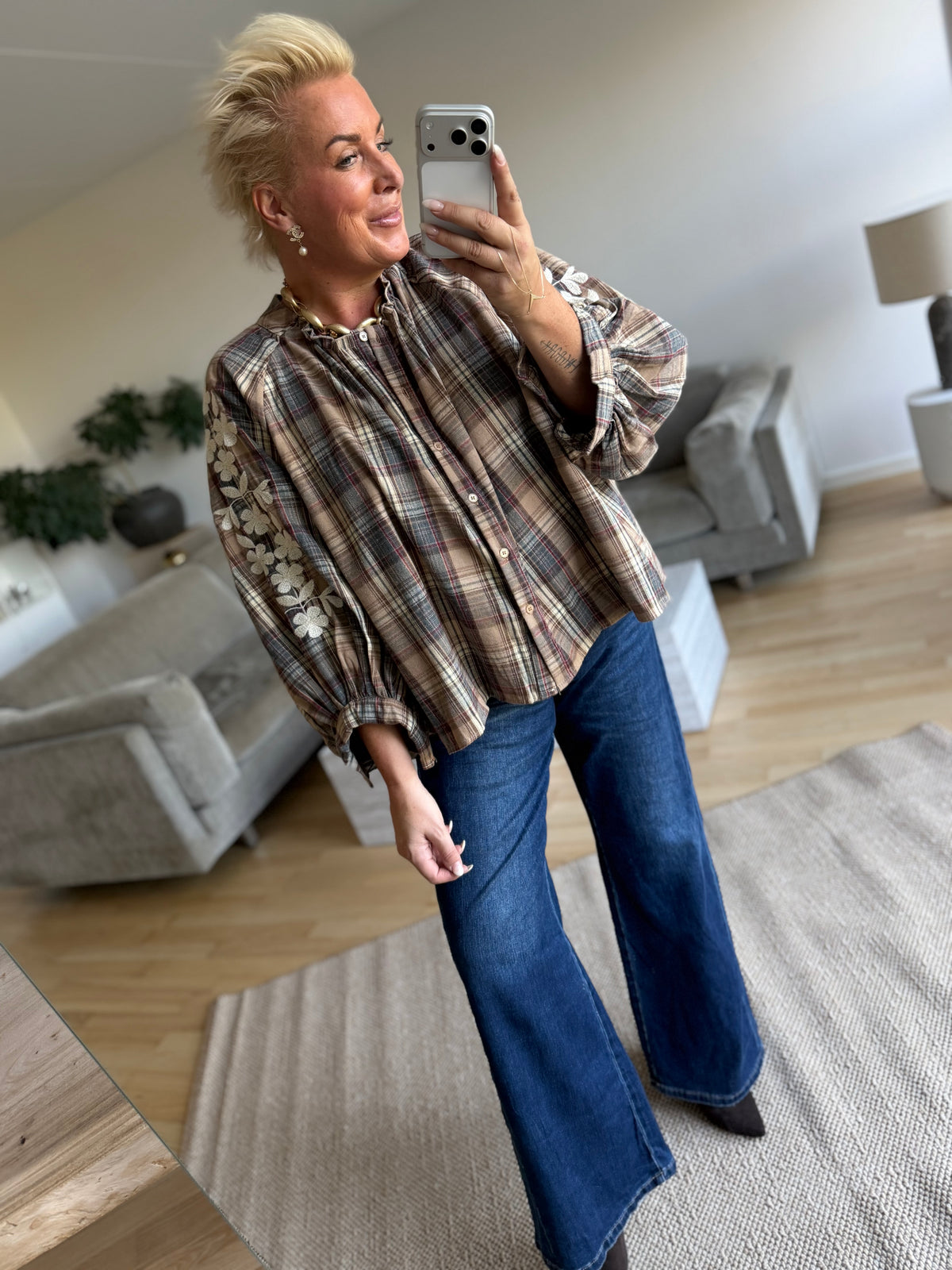 OM-HU 4822758 Missy check shirt camello