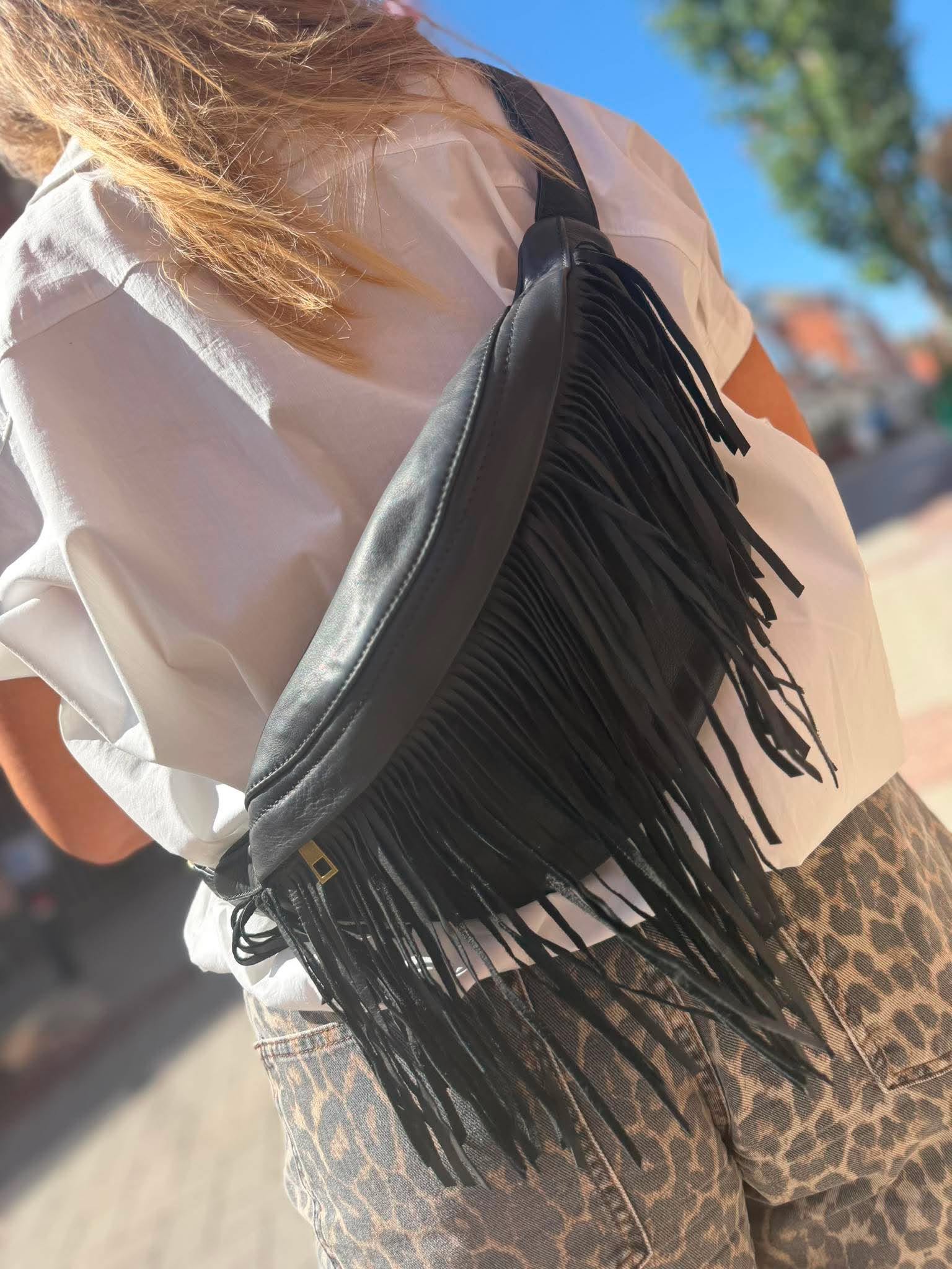 Depeche 16658 bum bag leather fringes black