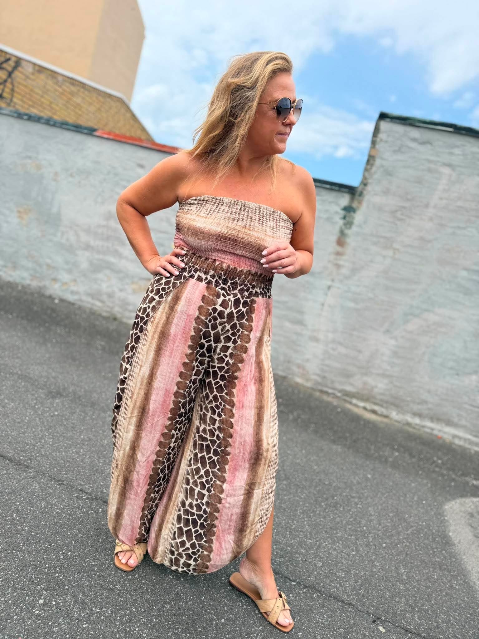 Cami jumpsuit highcut smock brown