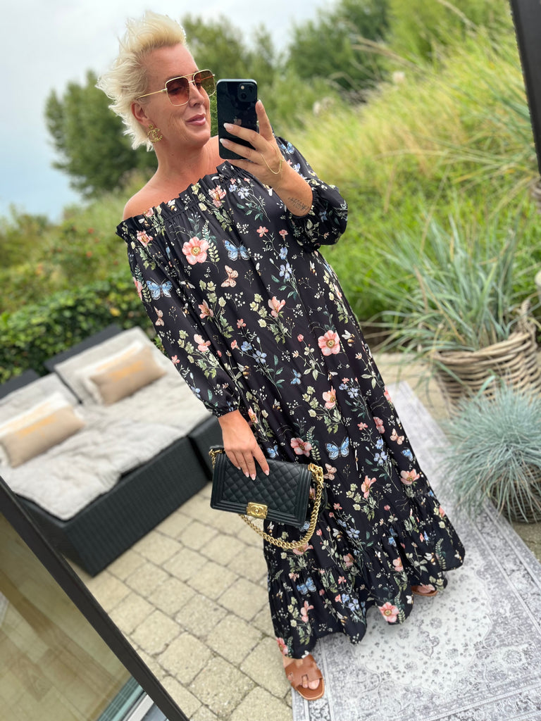 Design By Laerke Elisabeth long dress flower black