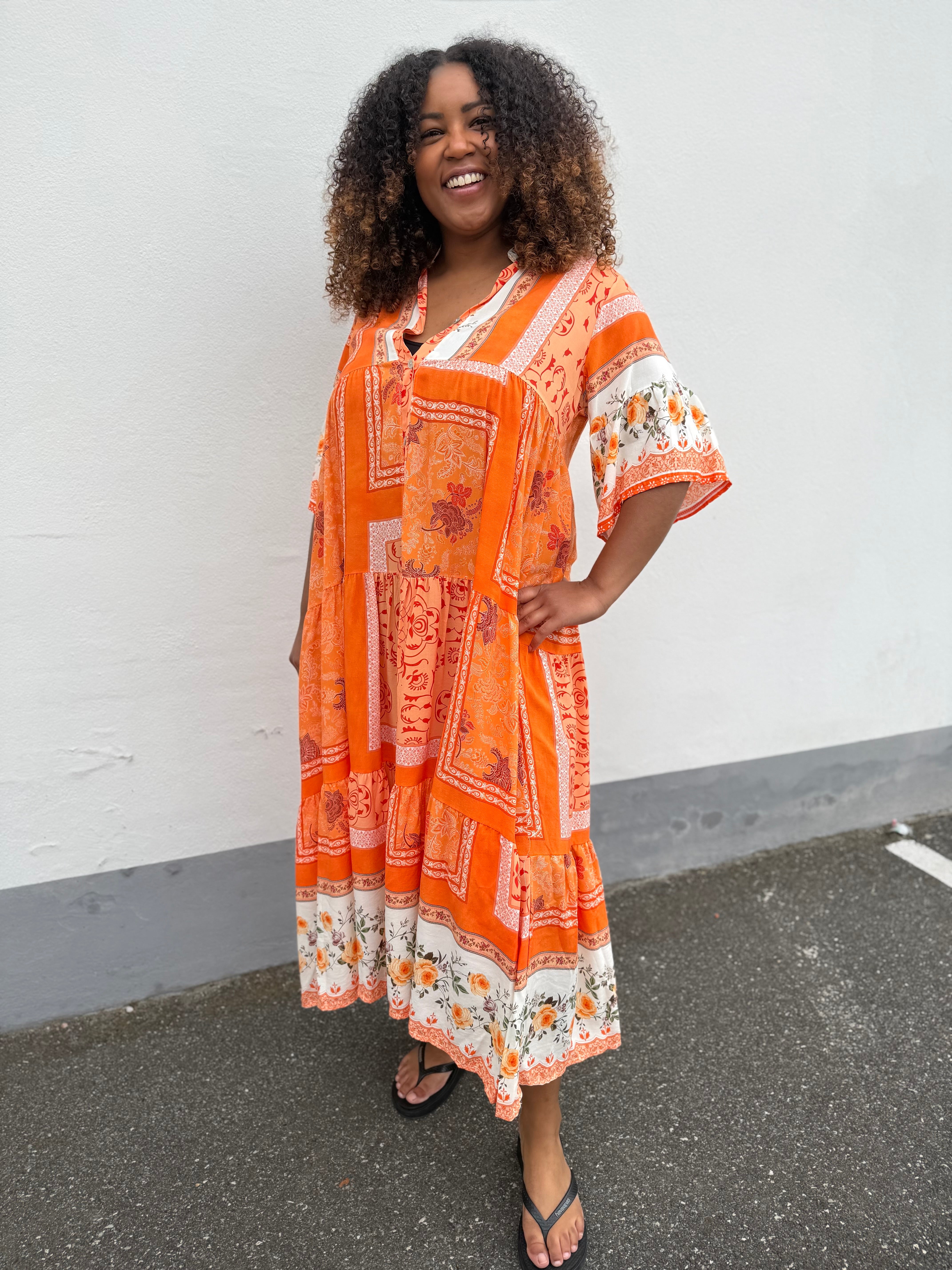 Qnuz 9323 Flower dress orange