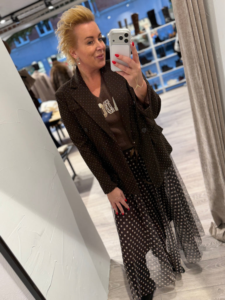 Qnuz 9239 Lux skirt tyl dots brown