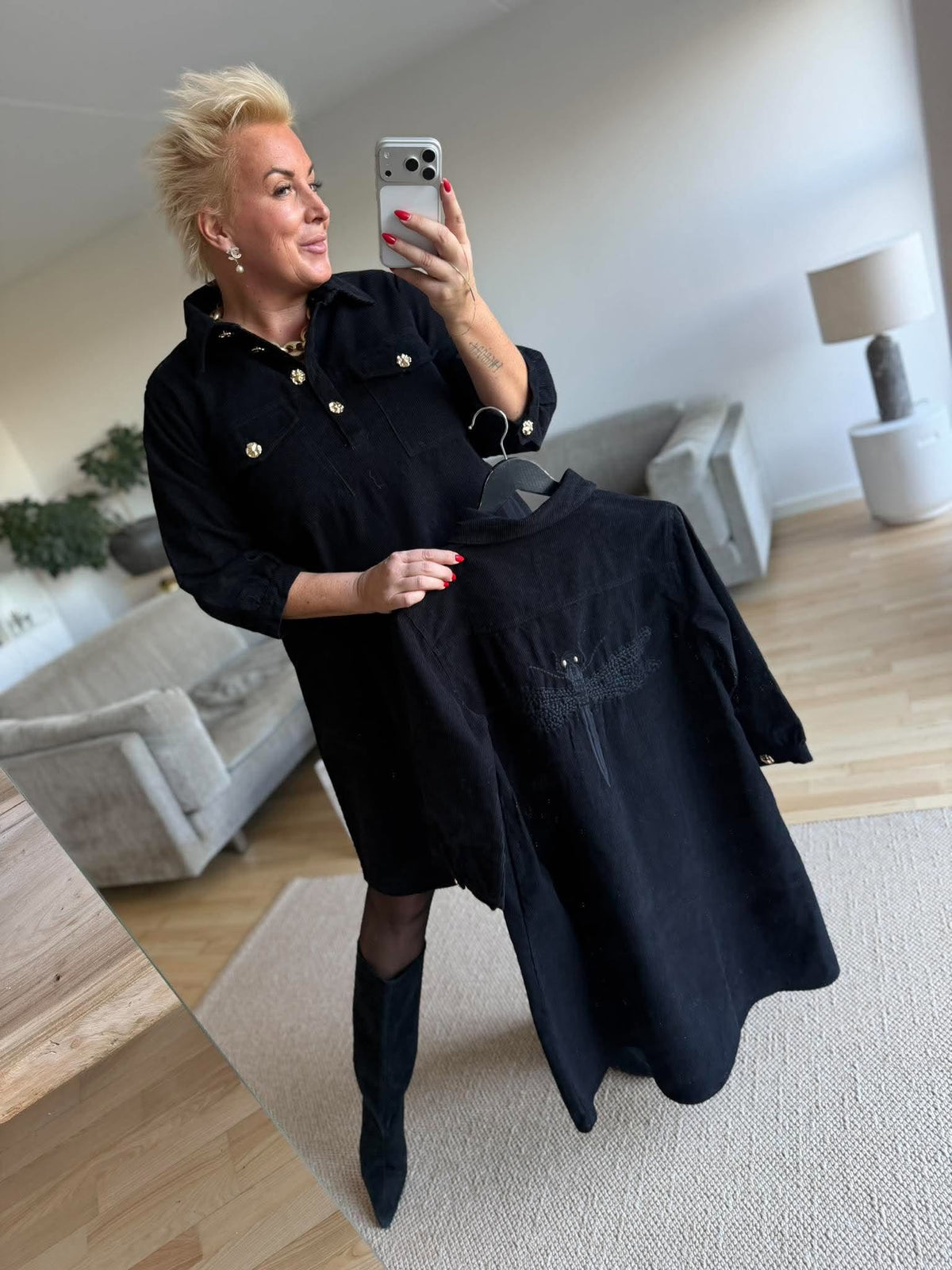 Gaspar 2607744 Nice corduroy dress black