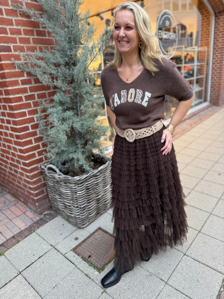 By Engbork Wonder tyl skirt Chokolade