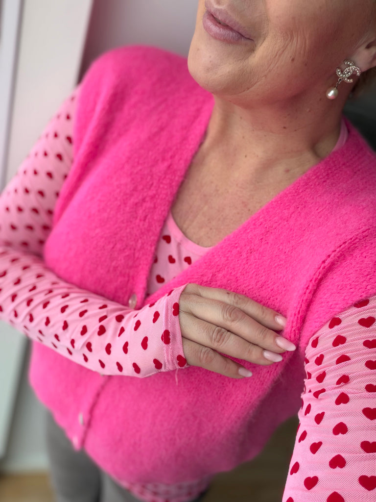 Liberte 22065 mesh LS T-shirt pink flock heart