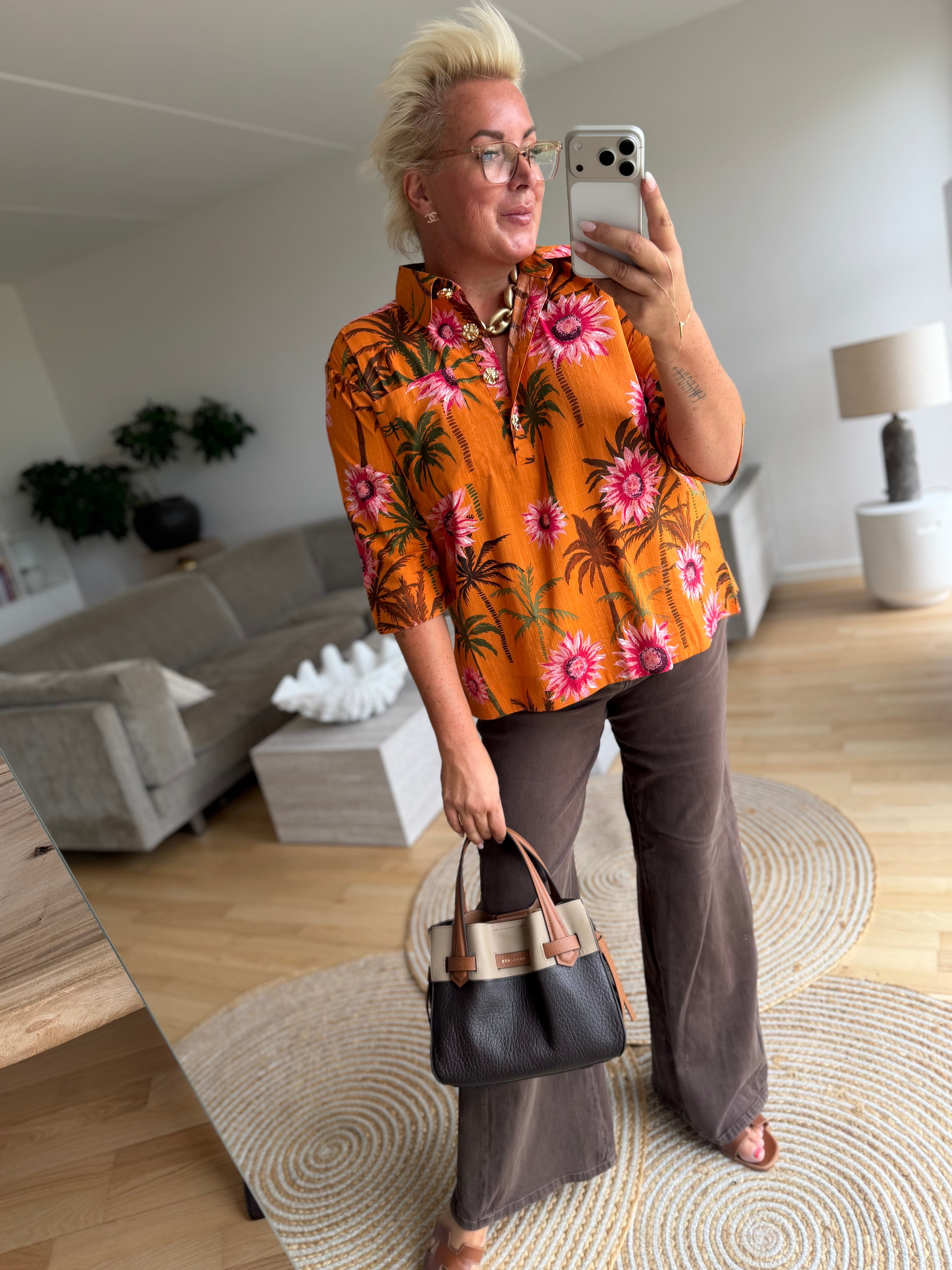 Gaspar 2607335 Porto blouse flower orange