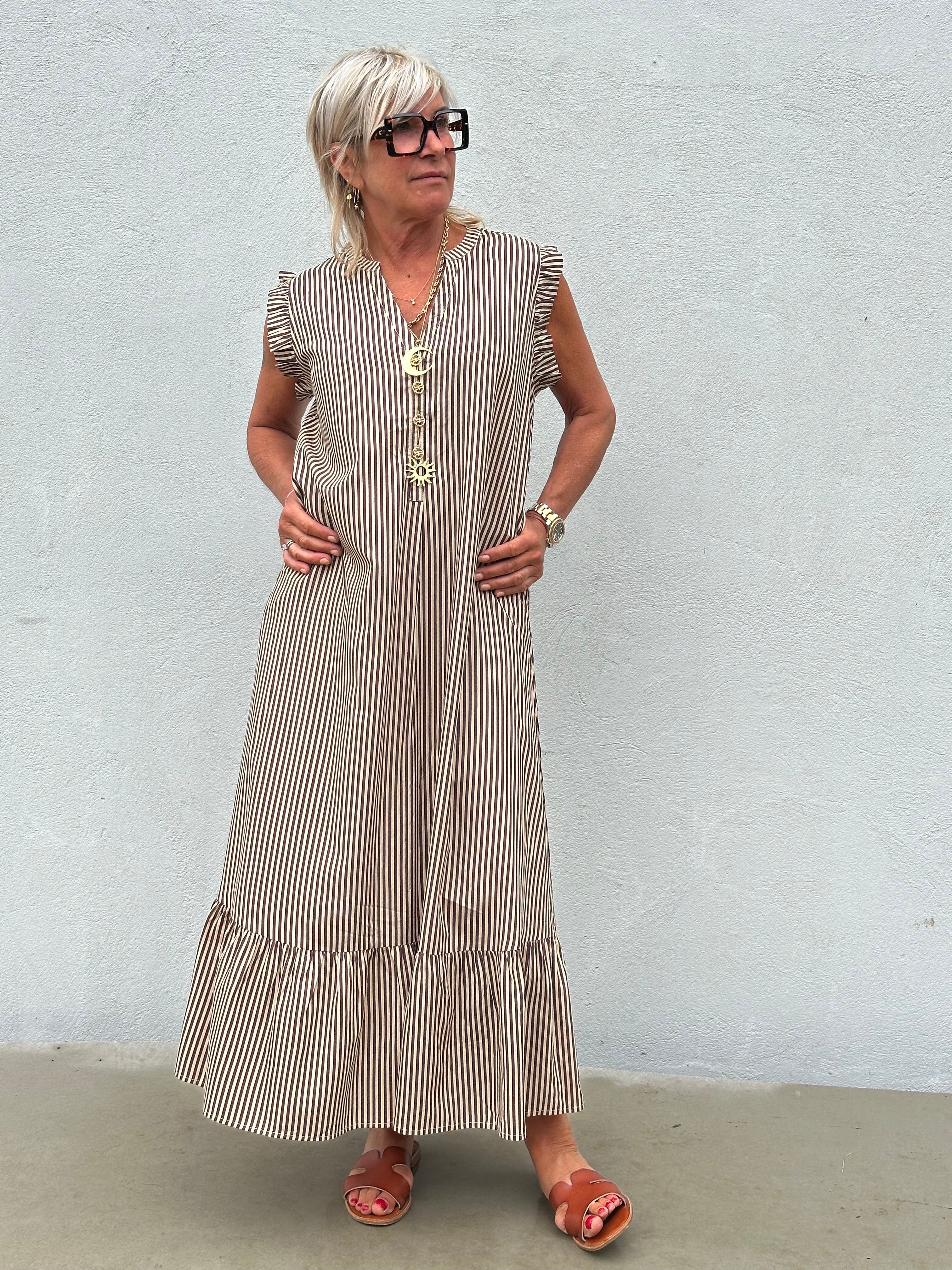 Gaspar 2601766 Loule dress stripe brown