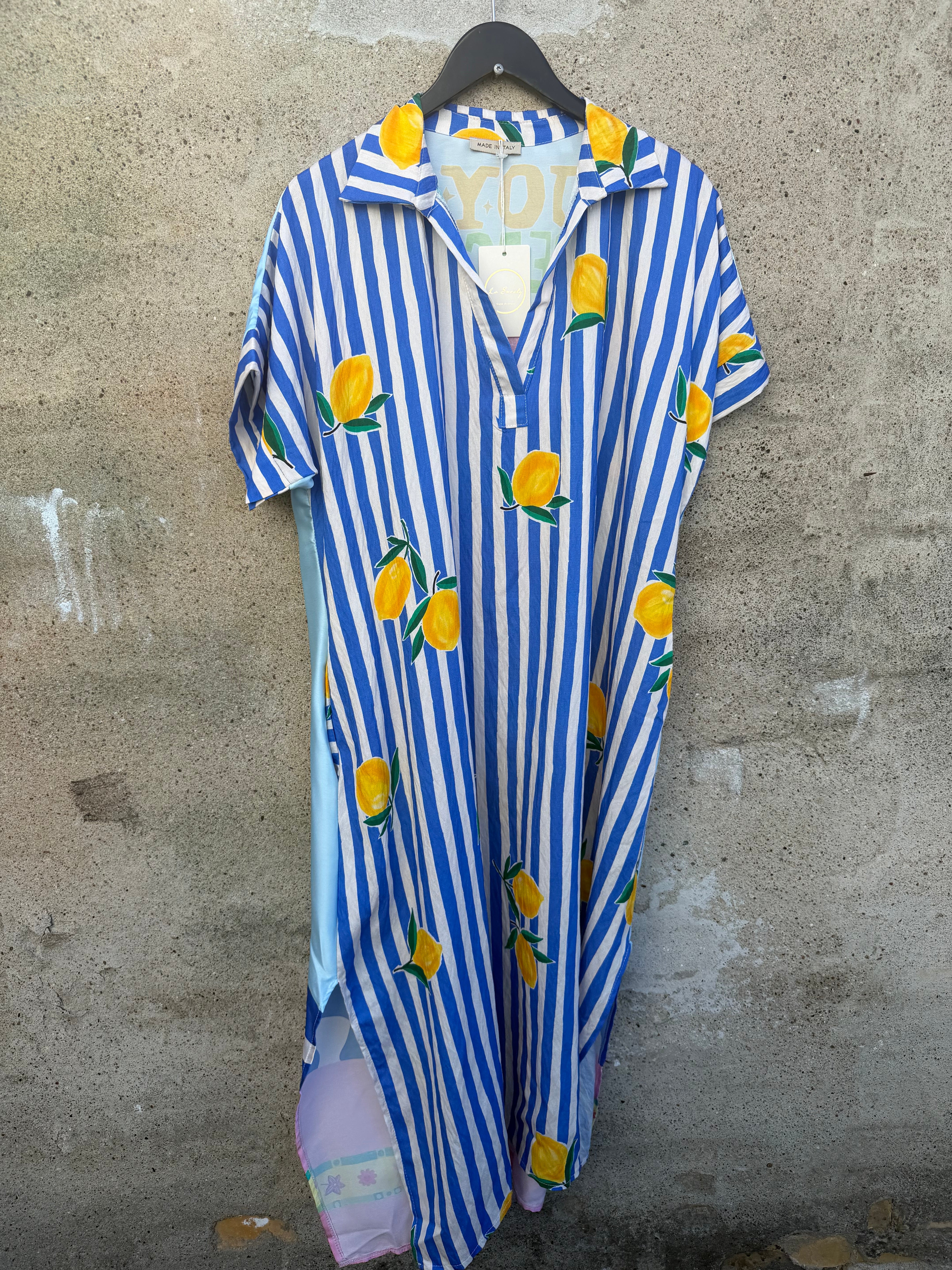 By Engbork Lemon stripe dress blue