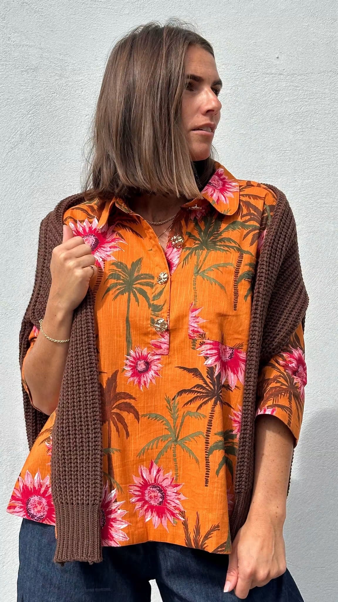 Gaspar 2607335 Porto blouse flower orange