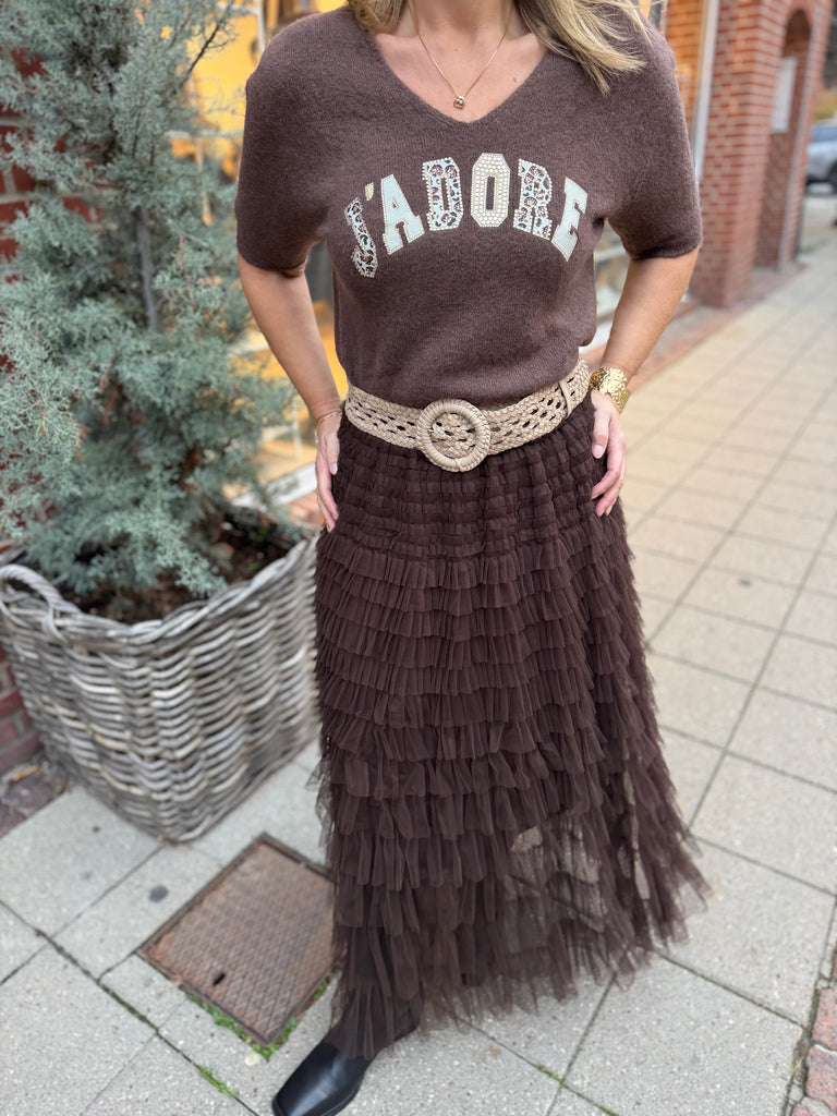 By Engbork Wonder tyl skirt Chokolade