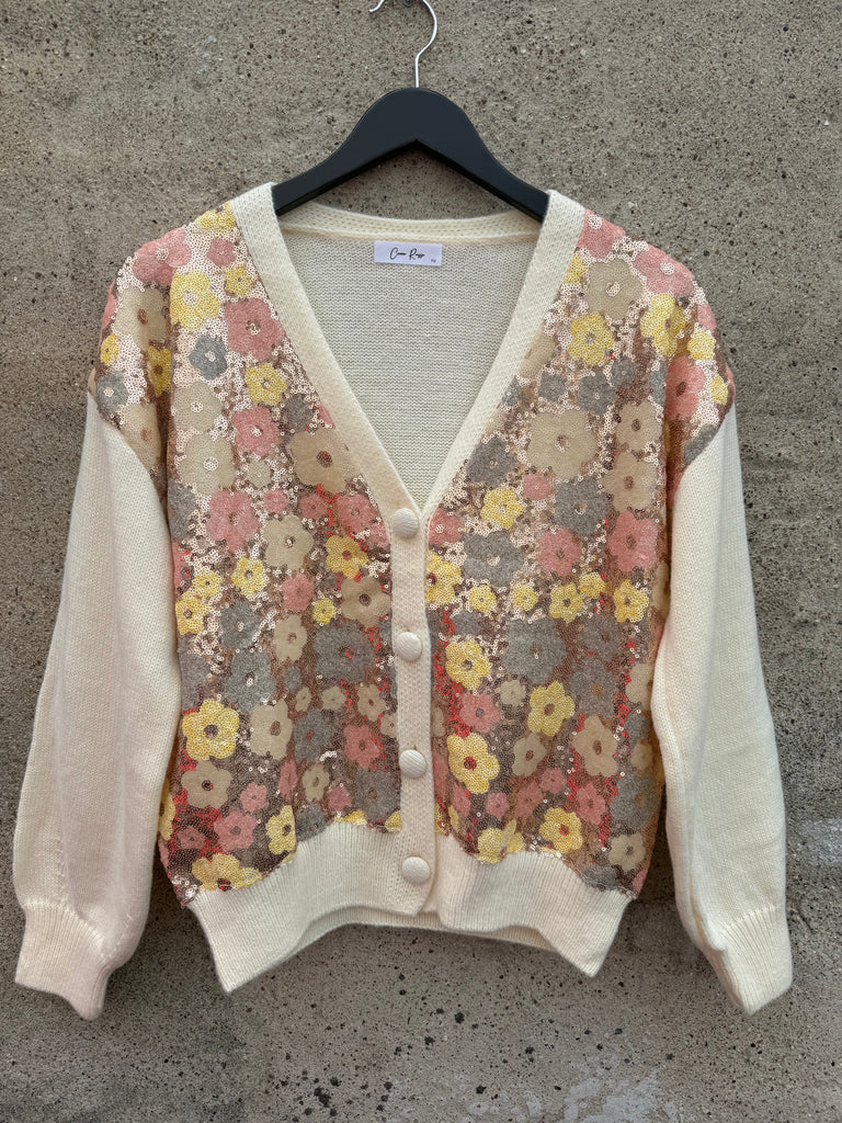 By Engbork flower cardigan pailletter creme