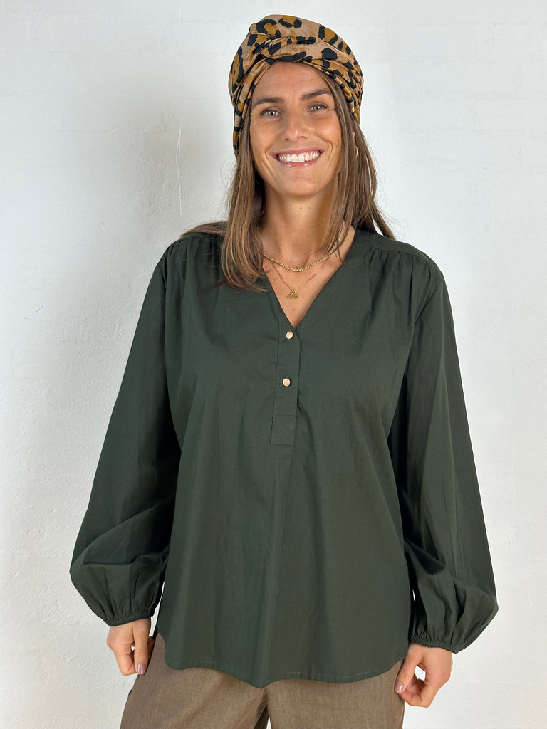 Gaspar 2501342 Læsø poplin bluse dark green