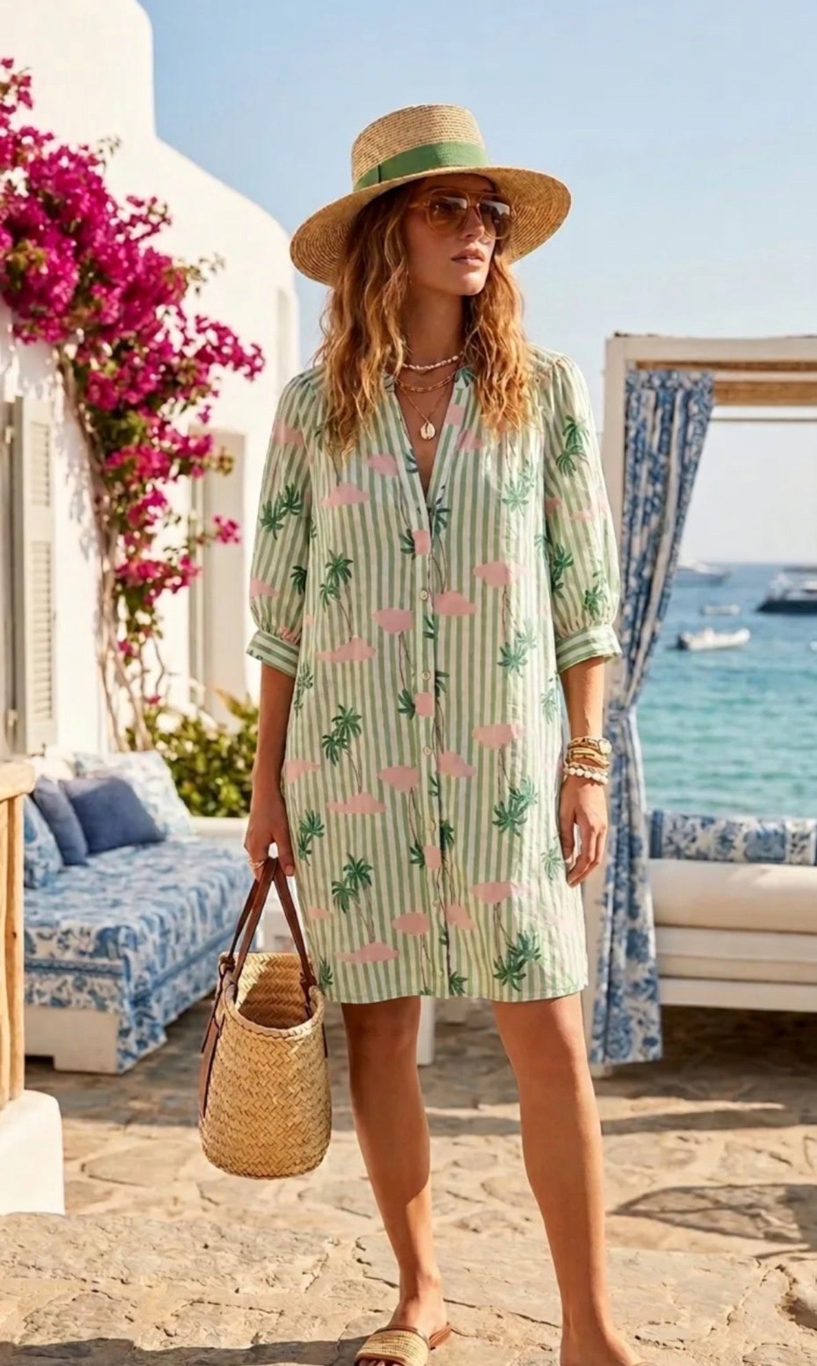 Palm Island dress stripe mint