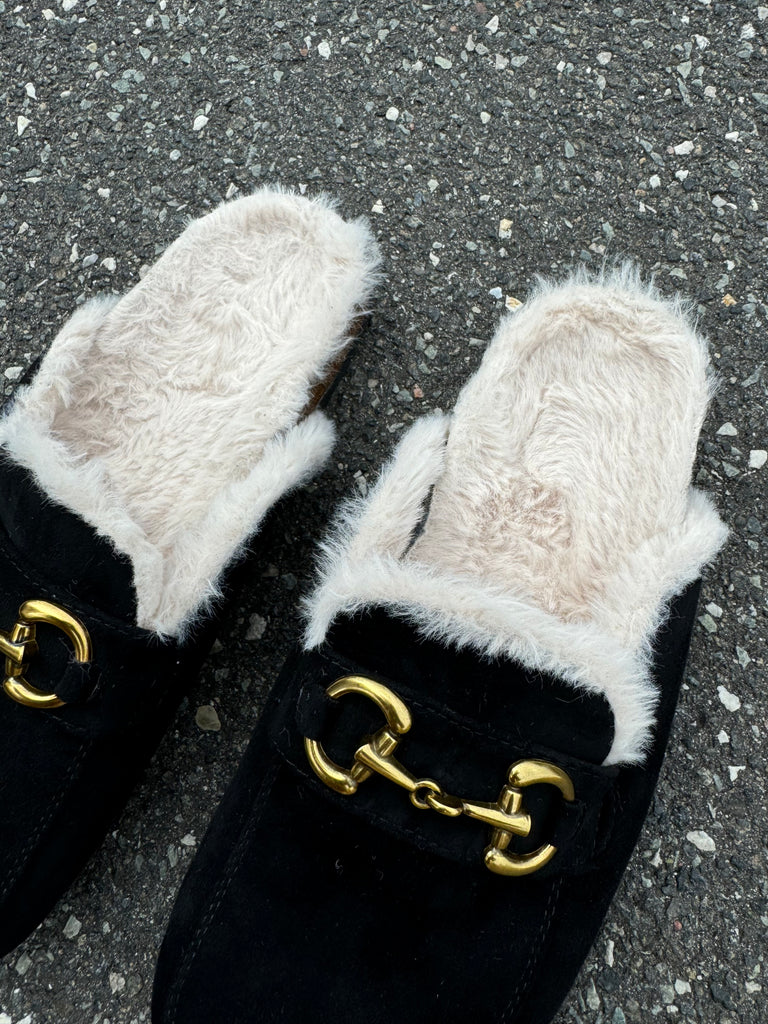 Qnuz 6669 Røska slippers Black fake fur