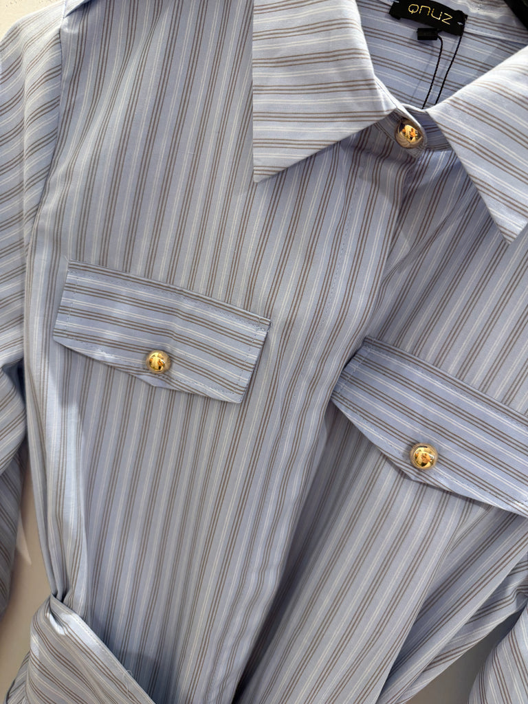 Qnuz 9287 striped dress pocket sky