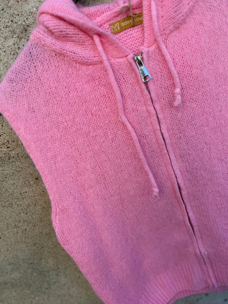 Boho Love B1342 strik vest hoodie bubblegum