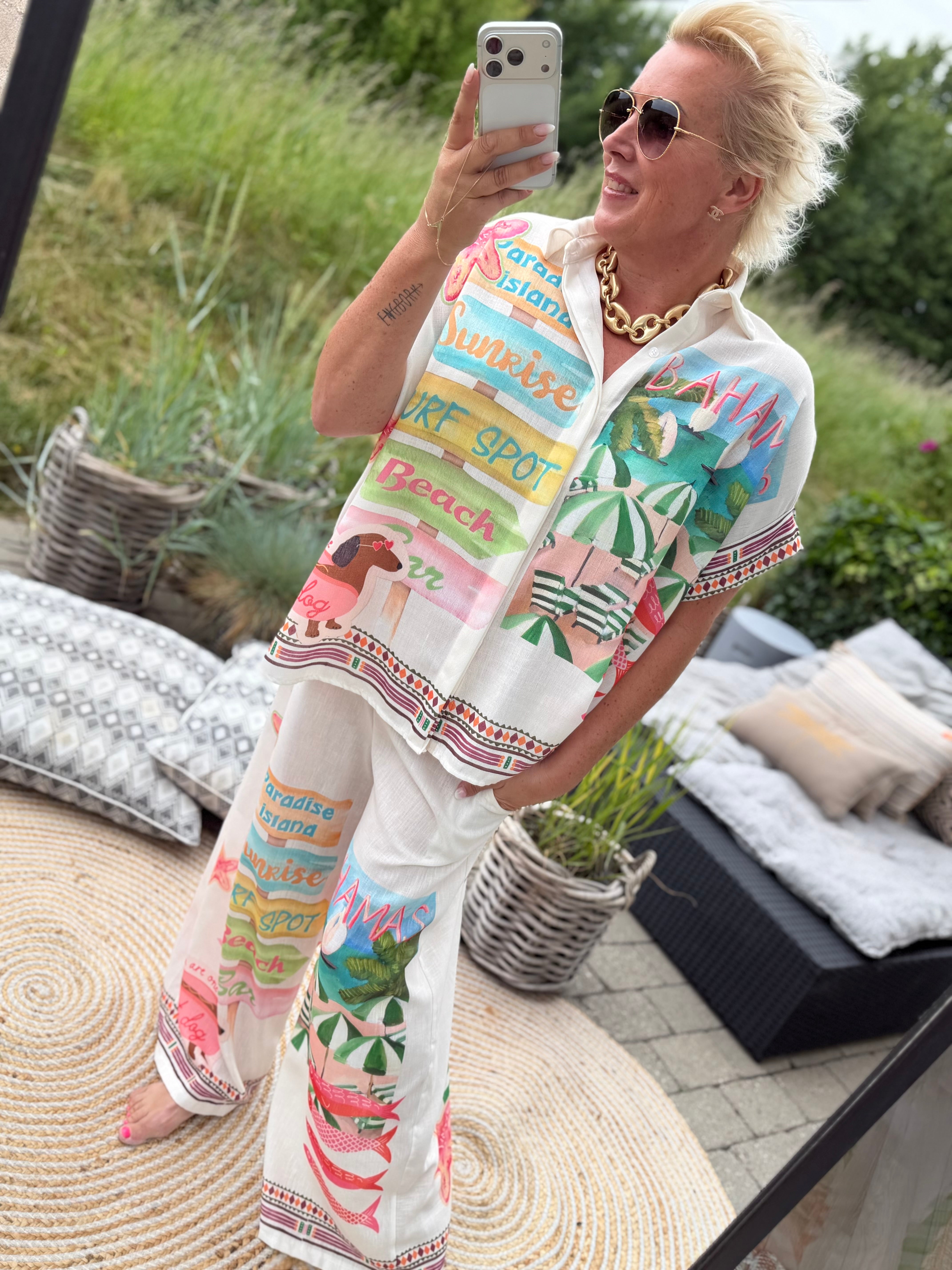 Bahamas print pants cream