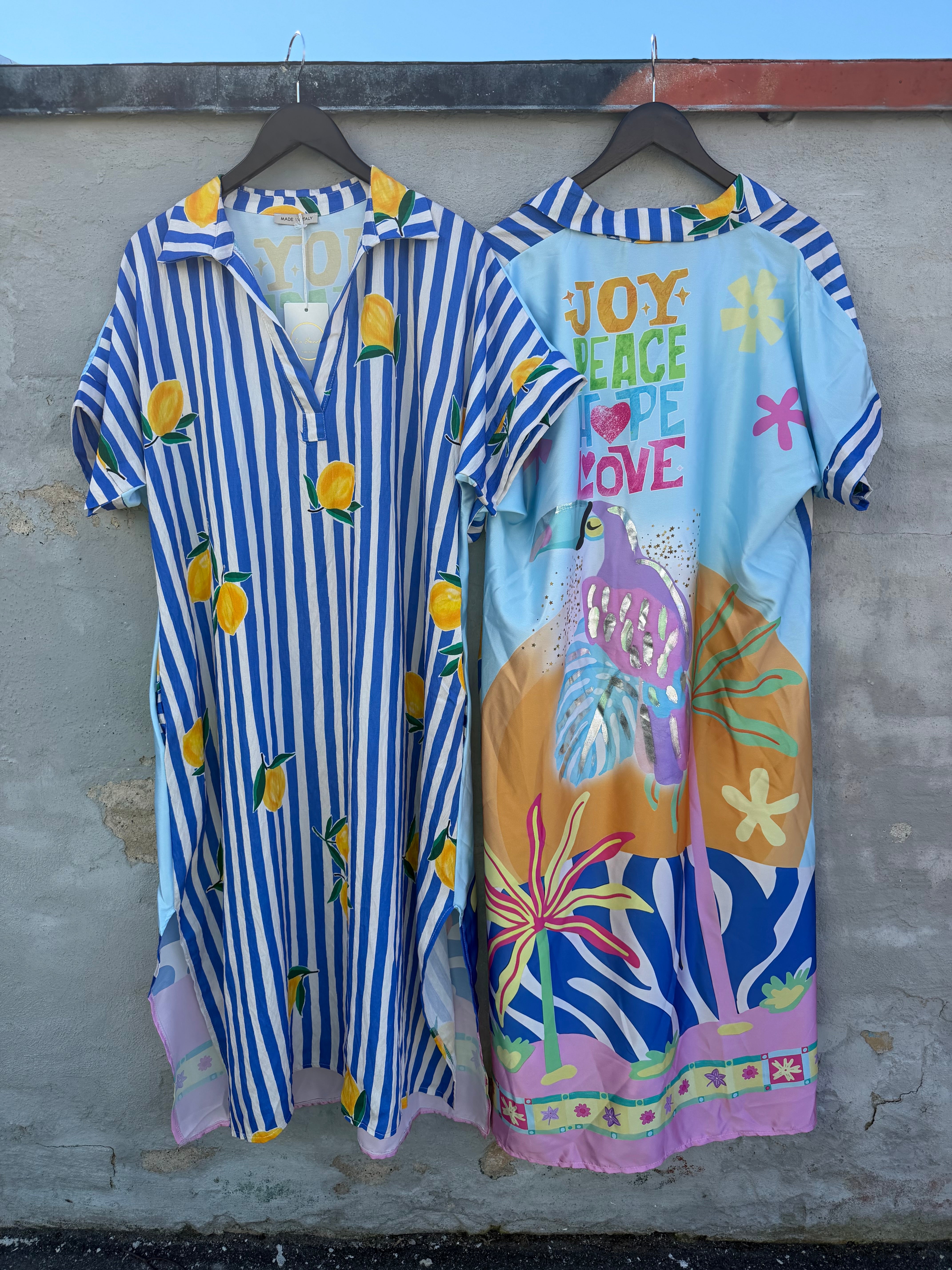 By Engbork Lemon stripe dress blue