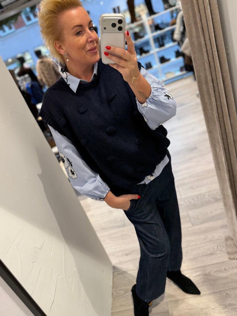 Boho Love B1299 strik vest navy dots