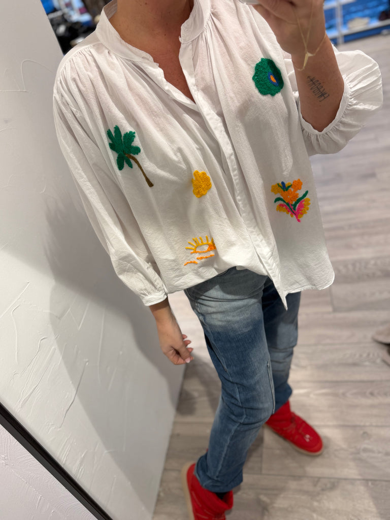 QNUZ 9250 Happy skjorte embrodery white