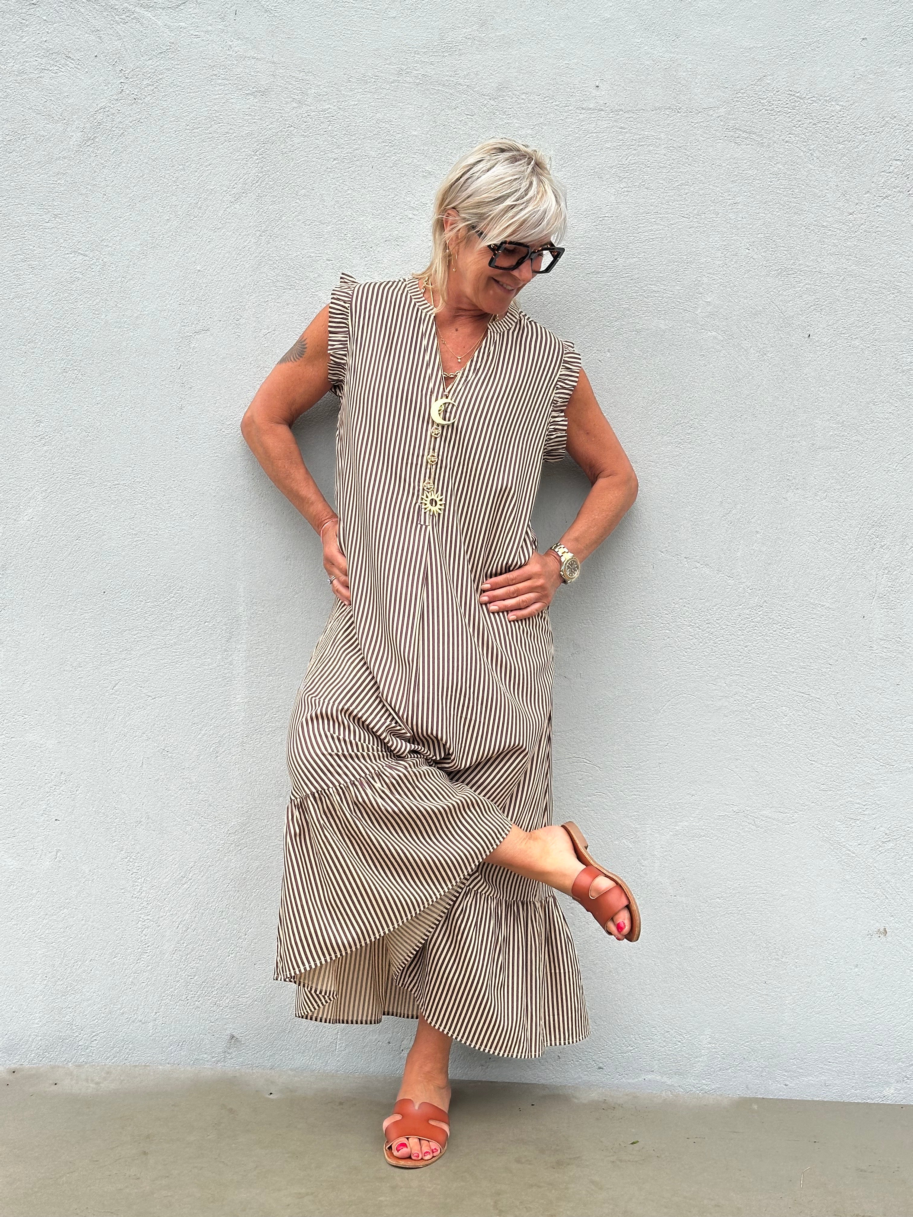 Gaspar 2601766 Loule dress stripe brown