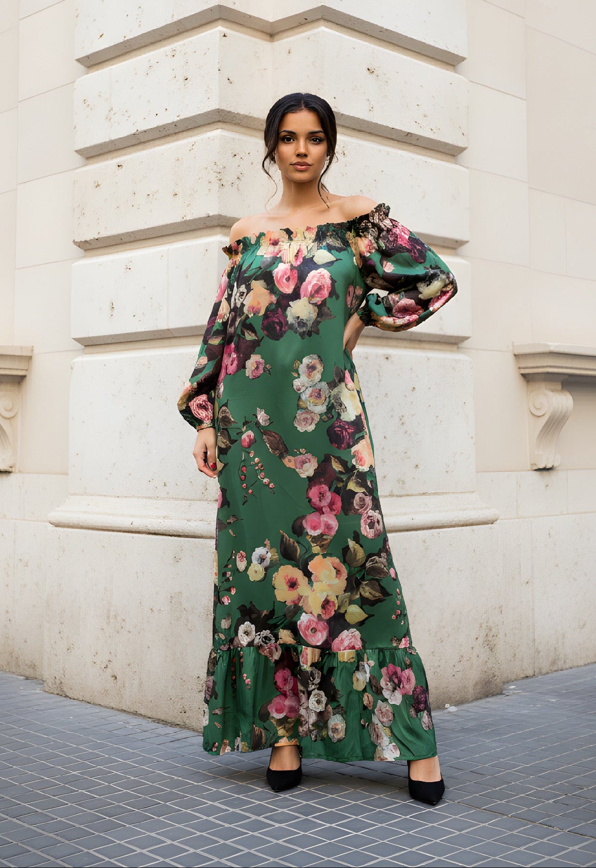 Design By Laerke Elisabeth long dress green bloom
