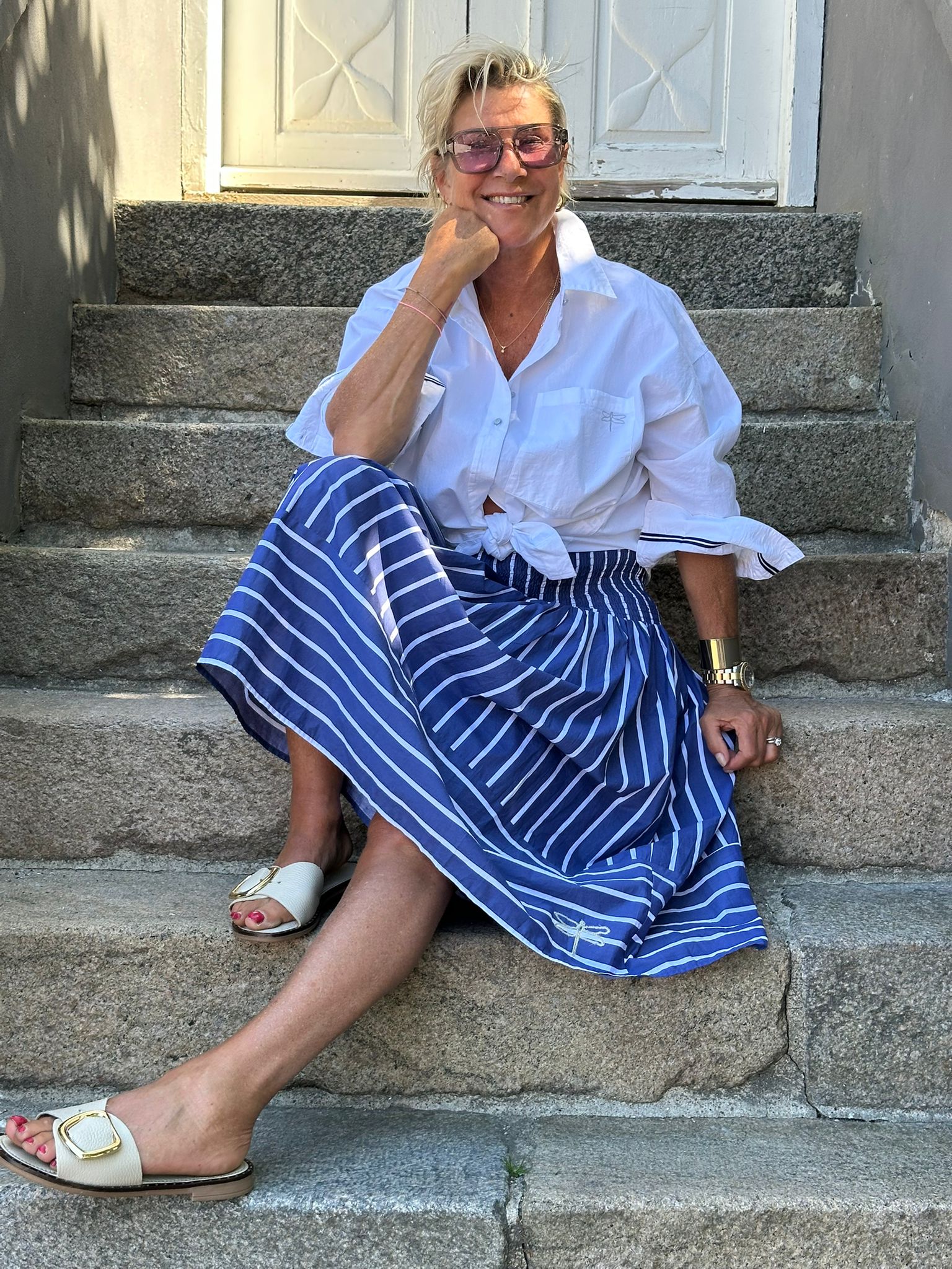 Gaspar 2601956 Vienna stripe skirt blue
