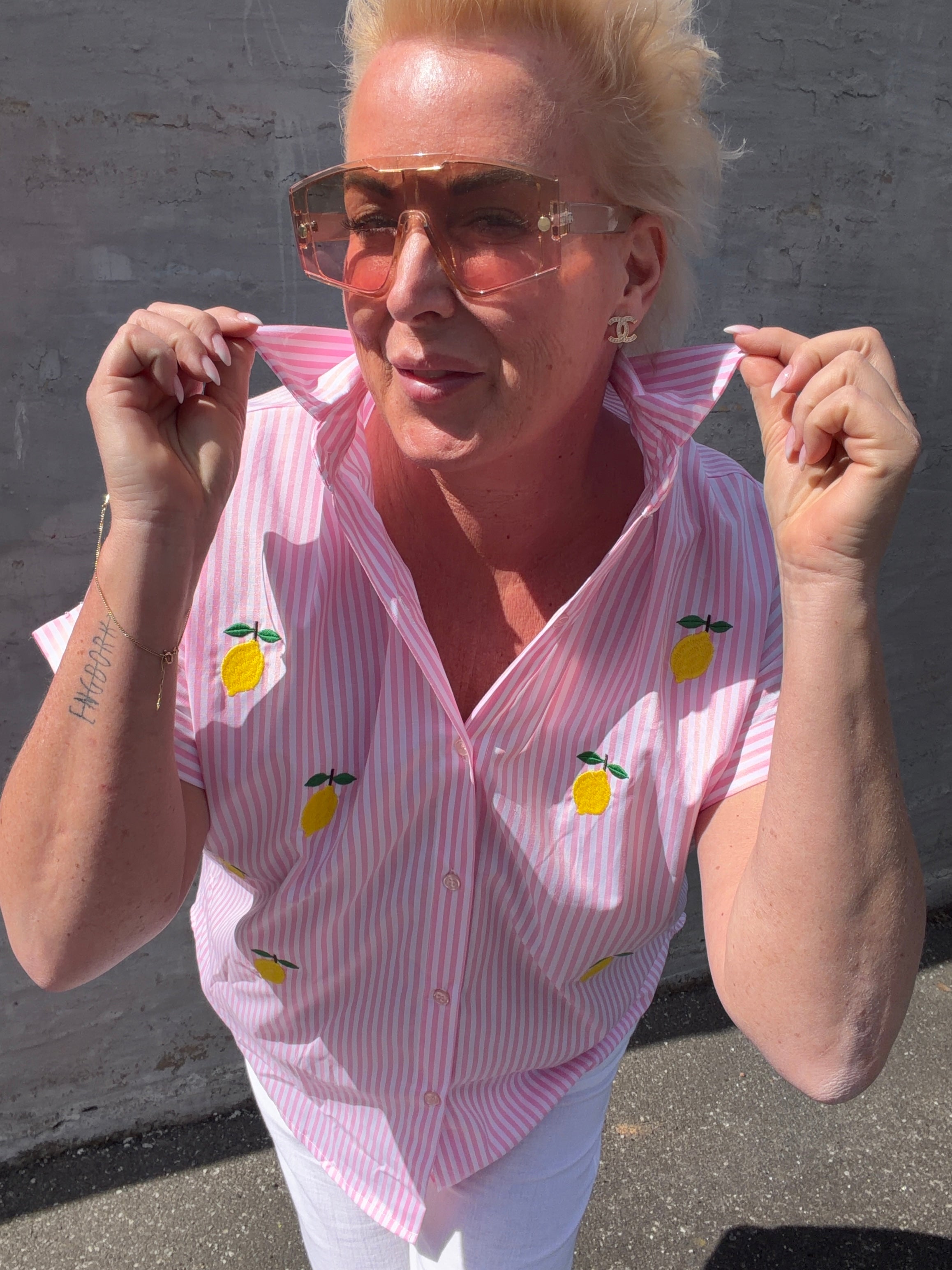 Astrid lemon shirt stripe pink