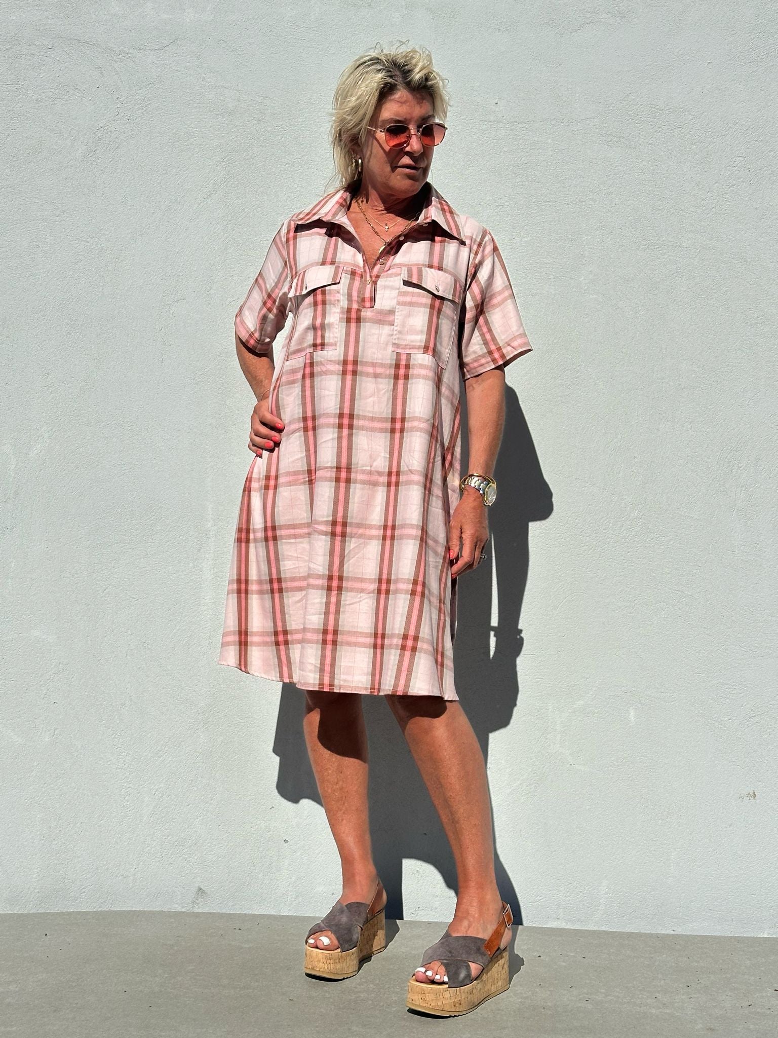 Gaspar 2601731 Nice check dress rosa