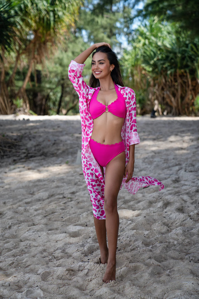 Kaanda Resort skjorte kjole Pink Leopard