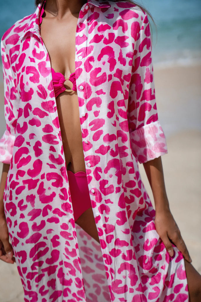 Kaanda Resort skjorte kjole Pink Leopard