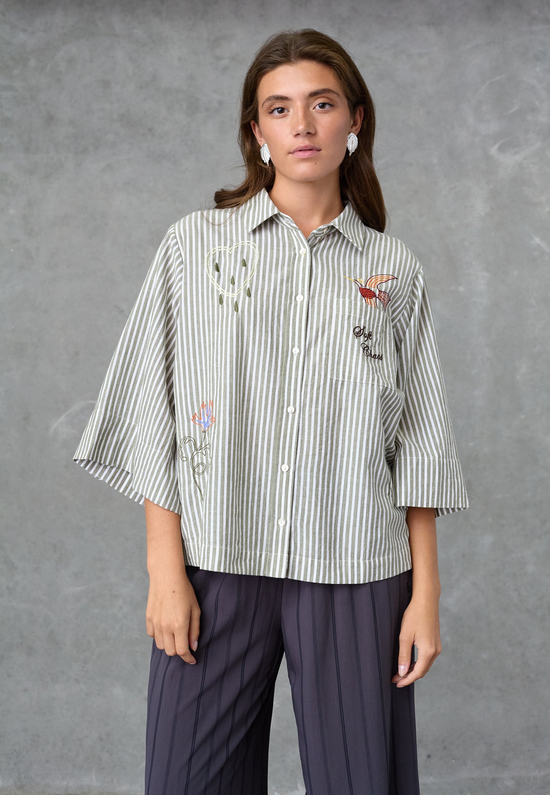 Love & Divine love1562-1 shirt stripe khaki