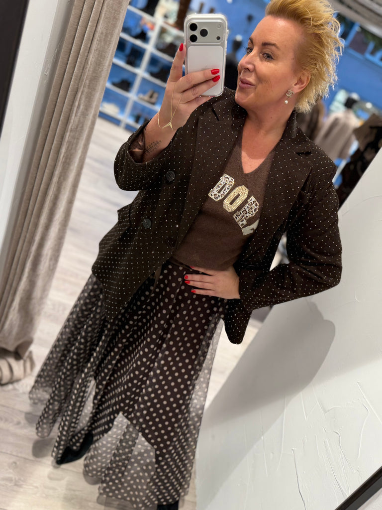 Qnuz 9239 Lux skirt tyl dots brown