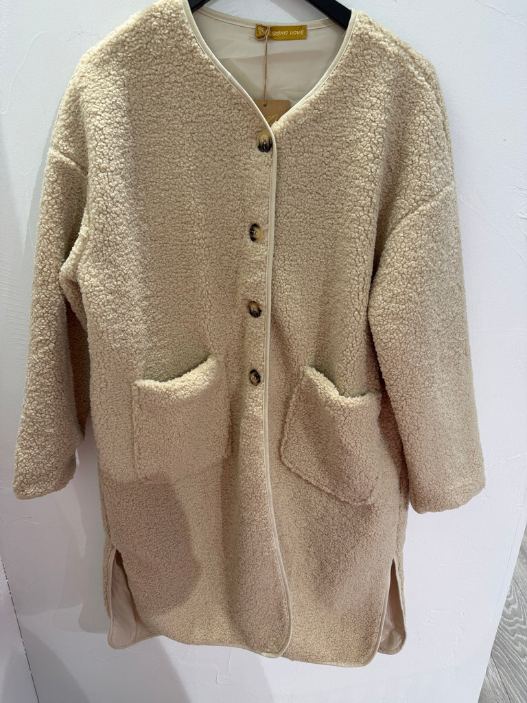 Boho Love B1316 Teddy long jacket beige