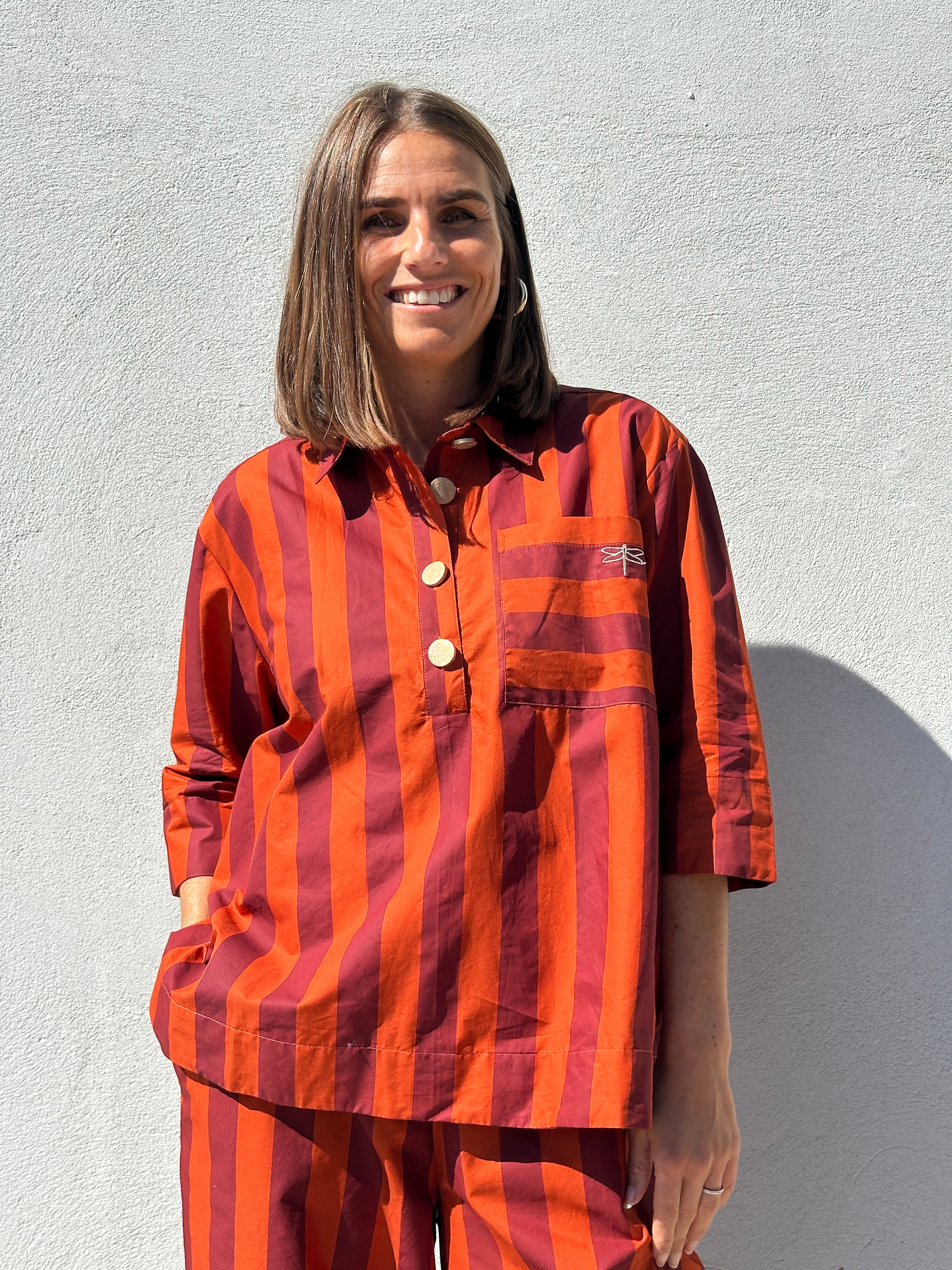 Gaspar 2607313 Porto blouse big stripe burnt sienna