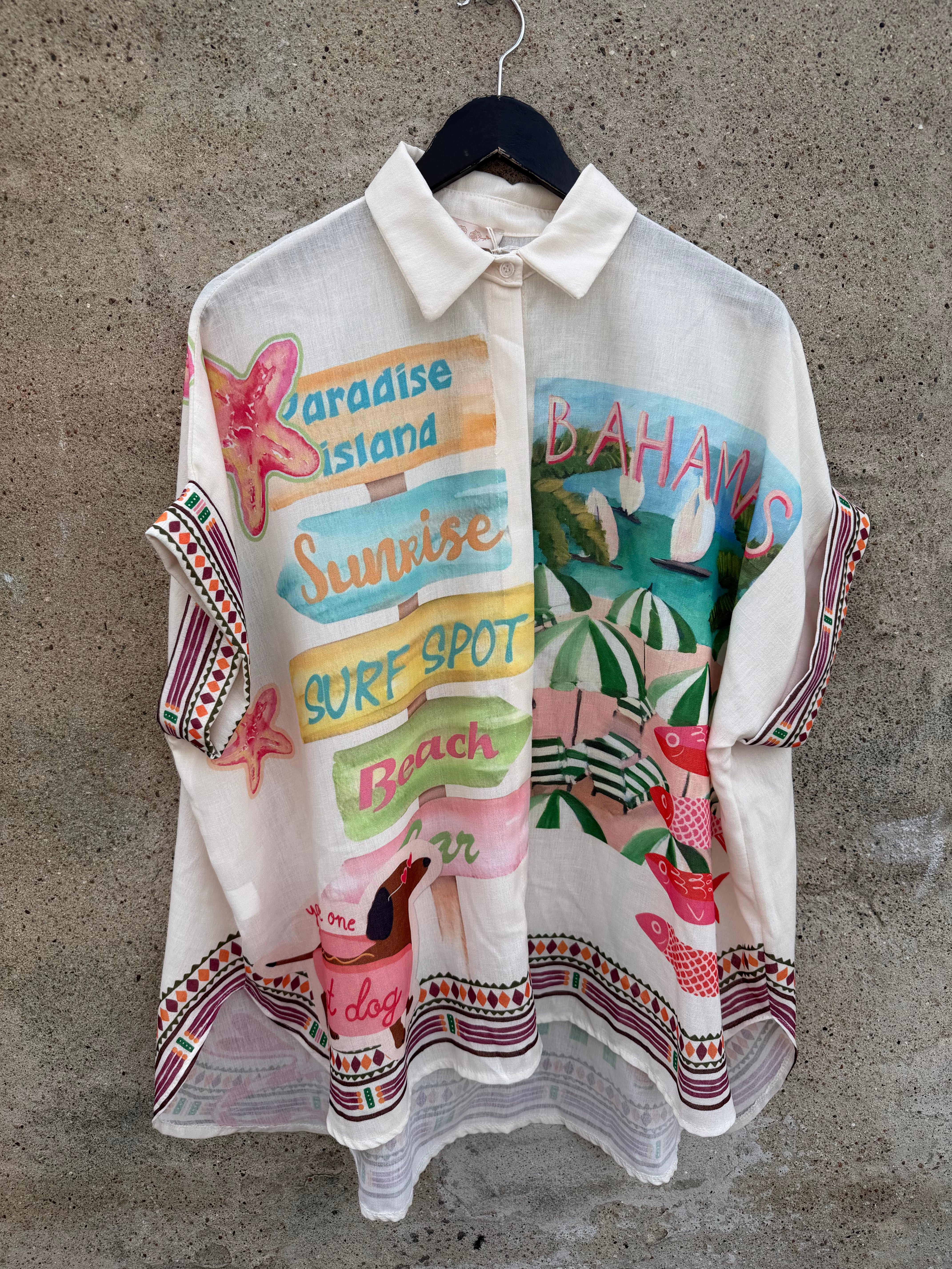 Bahamas print shirt creme