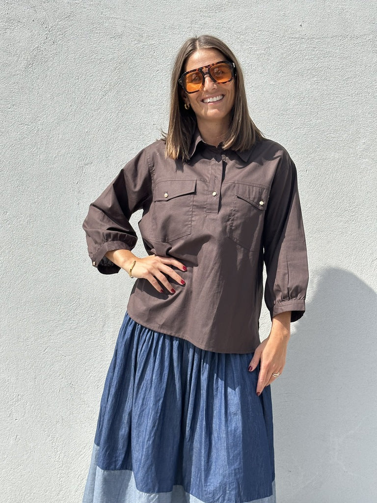 Gaspar 2601312 Oslo poplin shirt chocolate