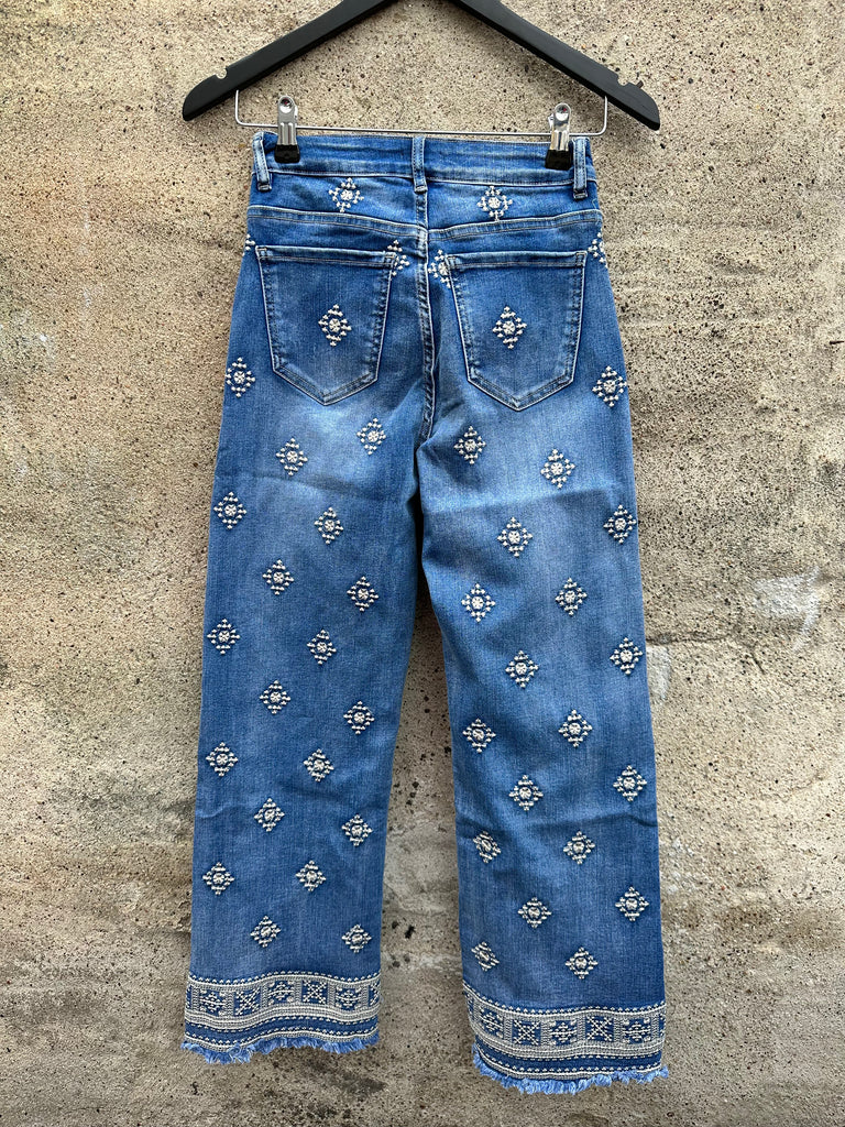 Qnuz 8785 Pi jeans embrodery Denim Blue