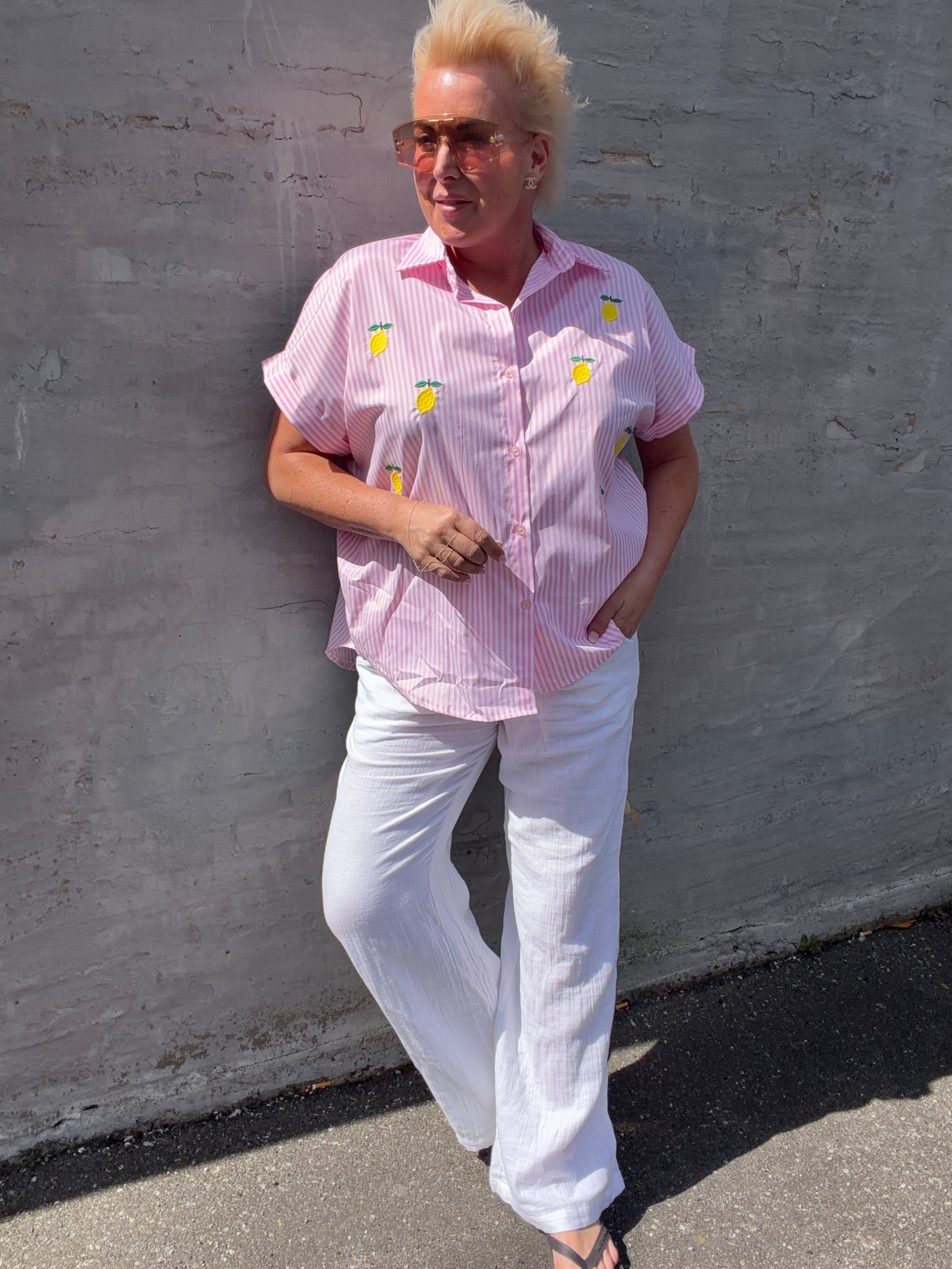 Astrid lemon shirt stripe pink