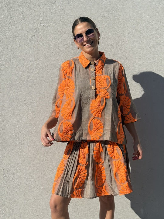 Gaspar 2601342 Porto blouse jacquard sand