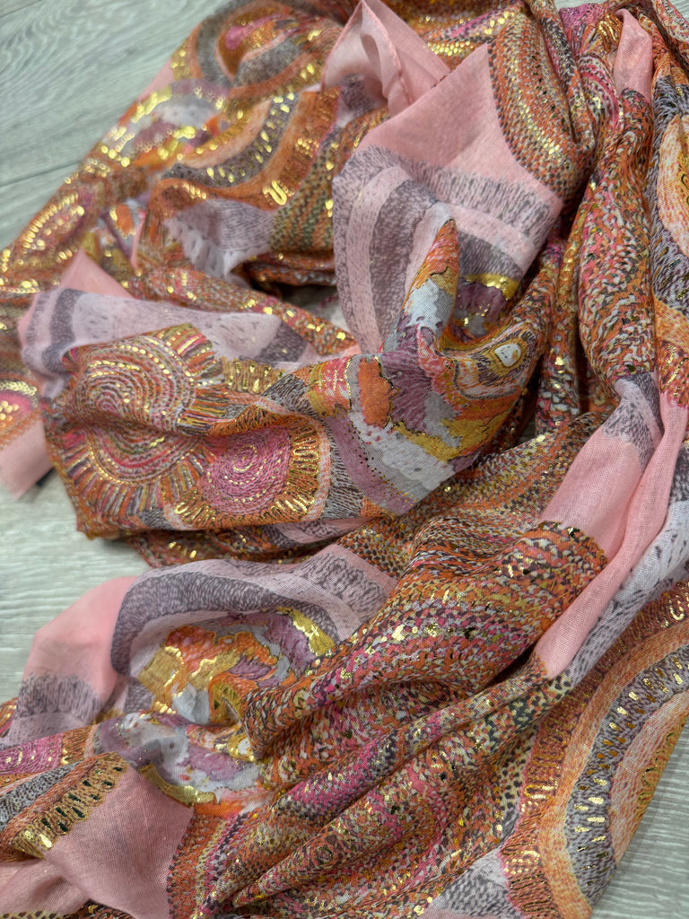 Qnuz 4892 Circles scarf gold rosa