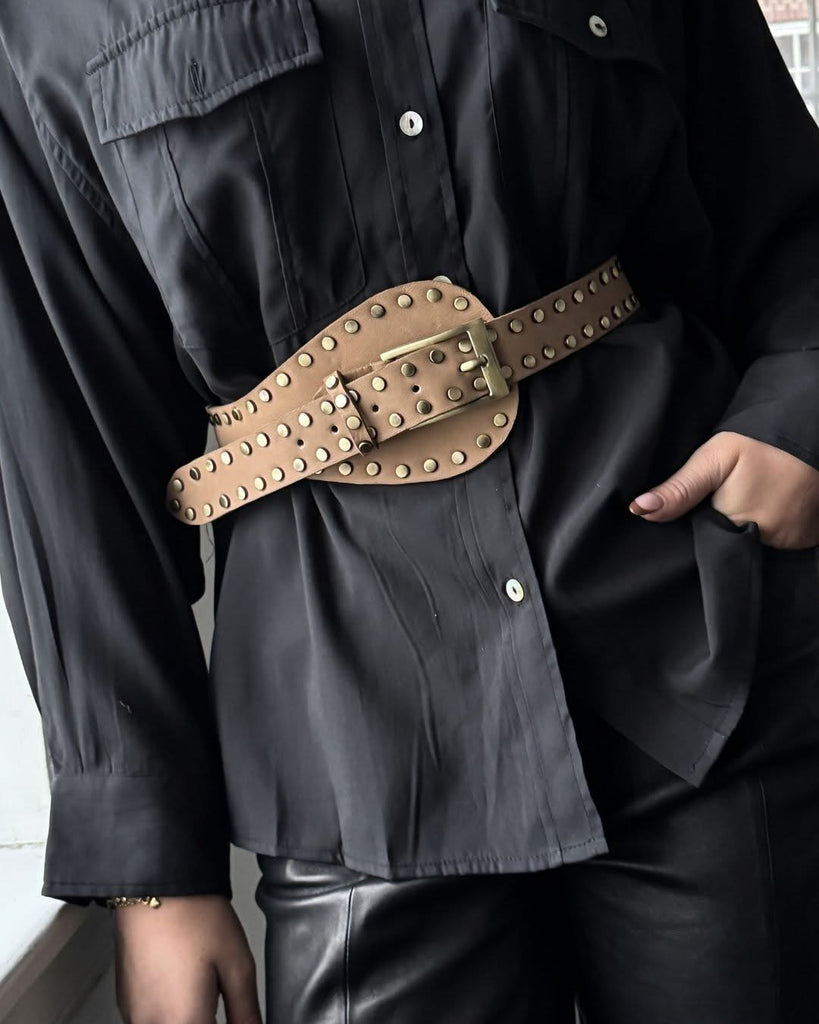 Depeche 17200 studded waist belt camel