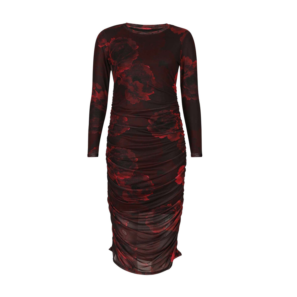 Liberte 22119 mesh long LS dress bordeaux flower