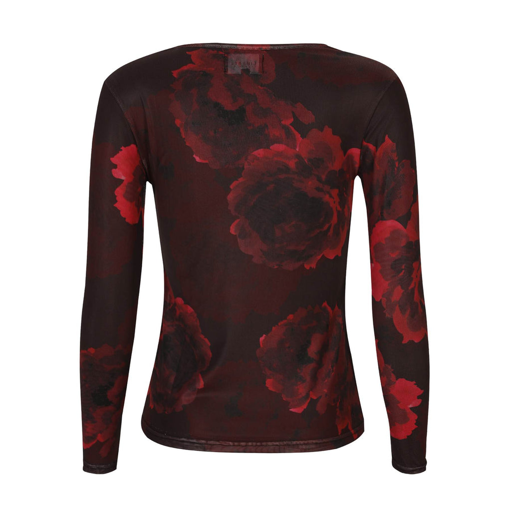 Liberte 22065 mesh LS T-shirt bordeaux flower