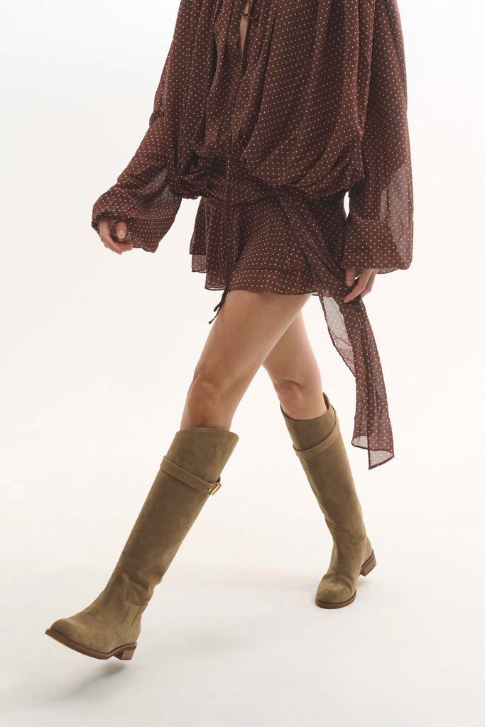 BUKELA Etta lang støvle suede taupe